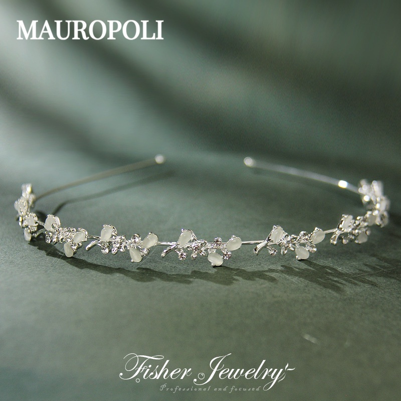 Mauropoli [Hàng Có Sẵn] Băng Đô Kim Loại Đính Đá Mắt Mèo Siêu Mỏng Phong Cách mori Cổ Điển Dễ Phối Đồ