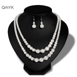 Nhà Máy Thời Trang Dây Xích Đôi Ngọc Trai Bộ Trang Sức Nữ Mô Phỏng Vòng Cổ Ngọc Trai Bông Tai Trang Sức QrhYK