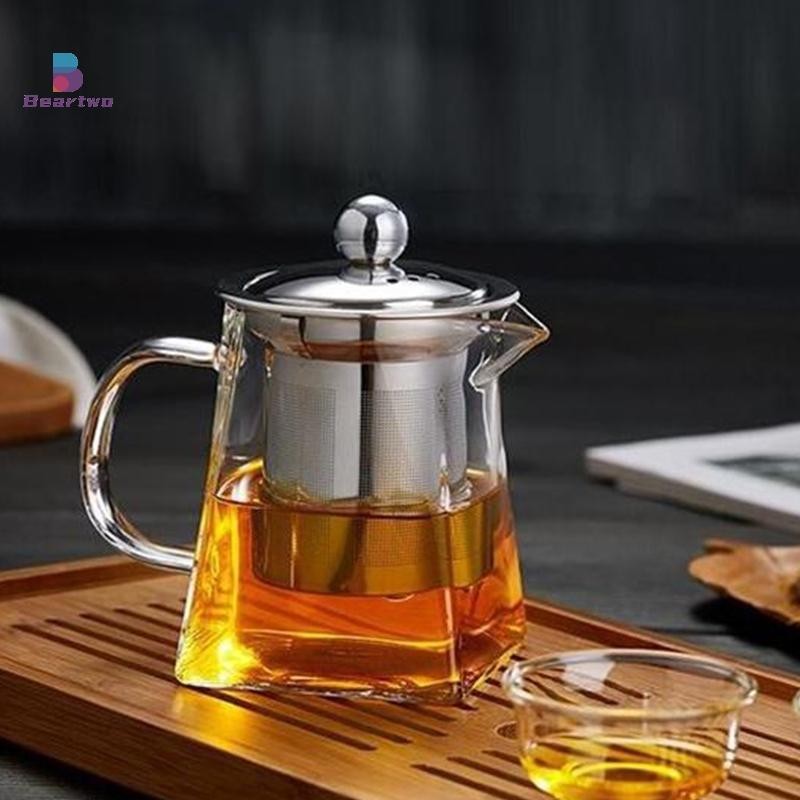 < Beartwo > Ấm trà thủy tinh Bộ lọc thép không gỉ dày chịu nhiệt độ cao Ấm trà chống bỏng Ấm trà gia đình Bộ trà Kung Fu Đẹp