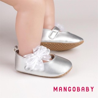 Mgg-infant Bé Gái Giày Công Chúa Bóng Bề Mặt Chấm In Lưới Nơ Đế Bằng Chống Trơn Trượt Dép Cưới Đáng Yêu Cho Bé