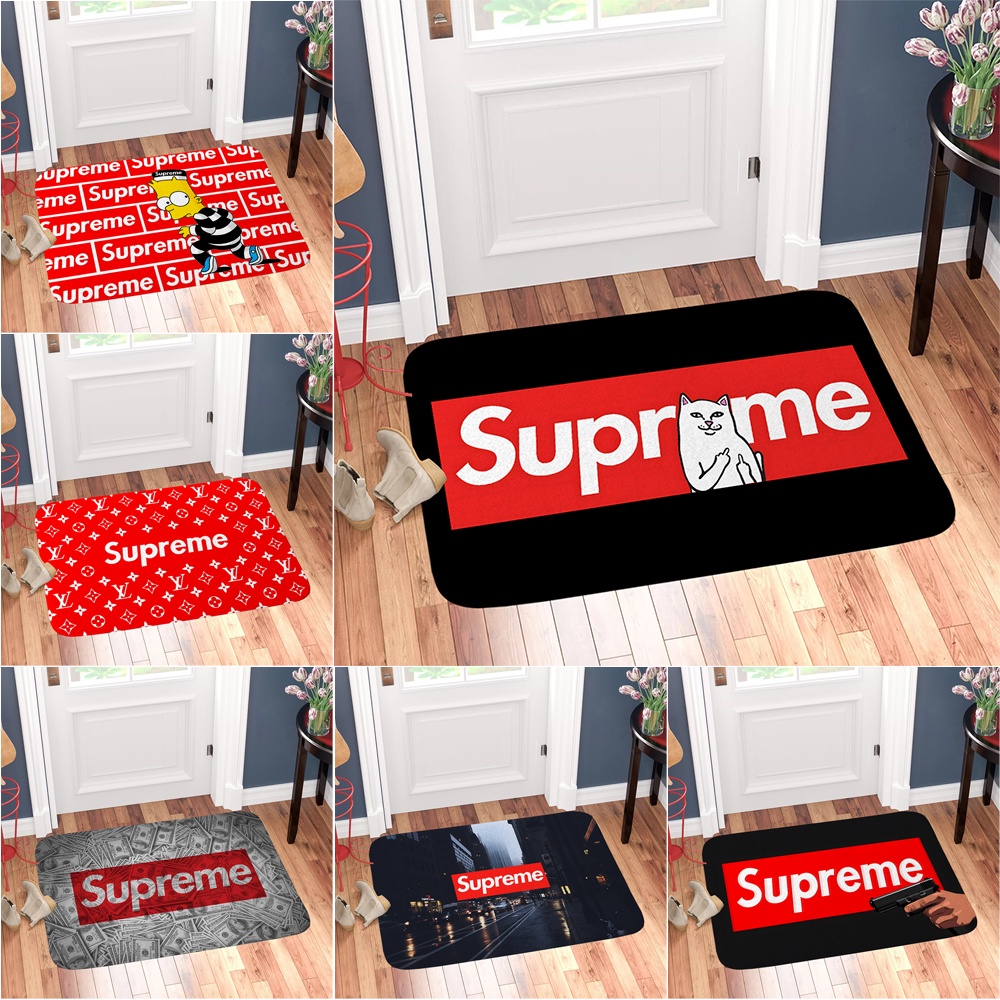 Thảm lót cửa chùi chân Chống Trượt Hình logo supreme Kích Thước 60x40cm