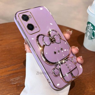 ốp lưng oppo a36 a96 a76 Ốp Điện Thoại TPU Silicon Mềm Mạ Điện Gắn Gương Trang Điểm Hình Thỏ 3D Cho oppo a36 a96 a76
