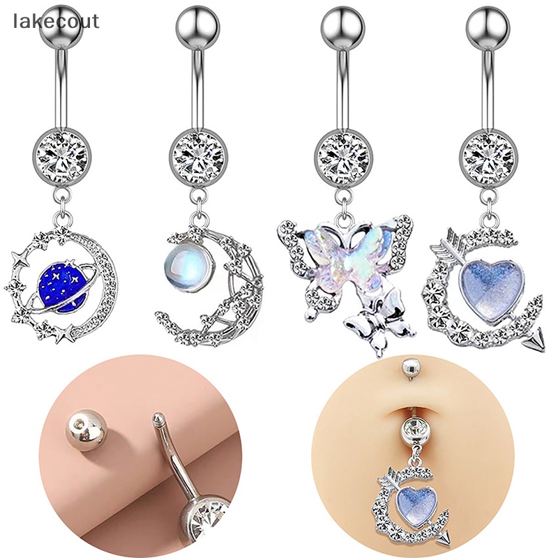 Lat Khuyên Rốn Bằng Thép Không Gỉ Hình Trái Tim Mặt Trăng Đính Đá zircon Lủng Lẳng Khuyên Rốn Cho Nữ hye