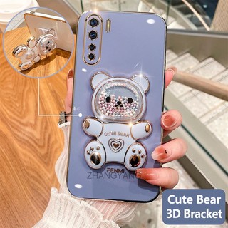 ốp lưng oppo reno 3 reno 3 pro Ốp Điện Thoại tpu Dẻo Mạ Màu 3D In Hình Gấu Nhỏ Đáng Yêu Có Giá Đỡ Cho oppo reno 3 reno 3 pro