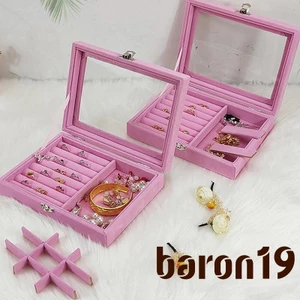 Ji0z-ring Hộp Đựng Trang Sức Bằng Nhung Có Nắp Trong Suốt Chống Bụi