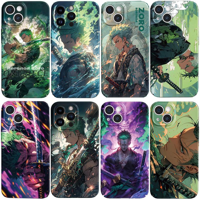Anime One Piece Green Zoro Phim Hoạt Hình Bóng Cứng Acrylic Chất Lượng Cao Ốp Lưng Điện Thoại Tương Thích Cho iPhone 16 15 14 13 12 11 Pro Max Mini Plus Vỏ Bảo Vệ Toàn Diện Vỏ Chống Sốc