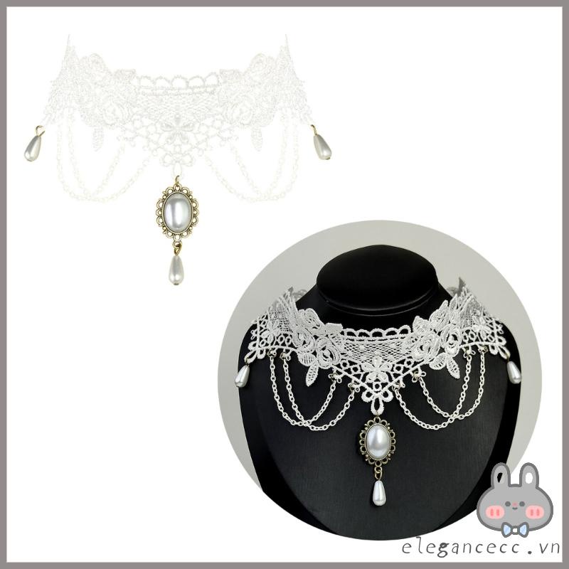 Ee Vòng Cổ Choker Ren Đính Đá Quý Có Thể Điều Chỉnh Dây Xích Cho Nữ Sinh