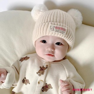 Mg-baby Bé Gái Bé Trai Bò Gấu Thư Miếng Dán Đôi Bobbles Thu Đông Ấm Áp Mũ Tập Đi Beanie Đan Mũ
