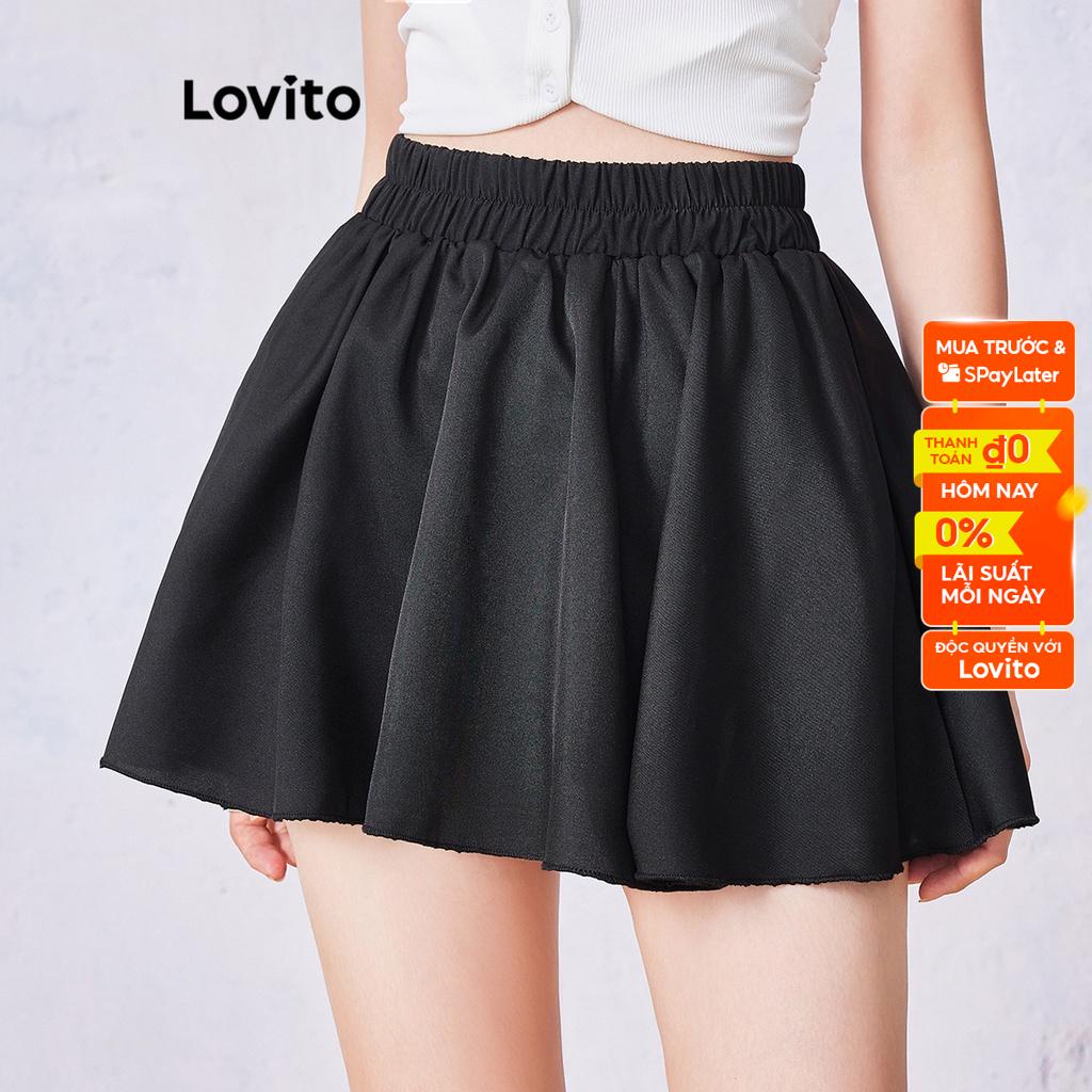 Quần short Lovito 2 trong 1 màu trơn dễ thương thời trang cho nữ L55AD088 Đen