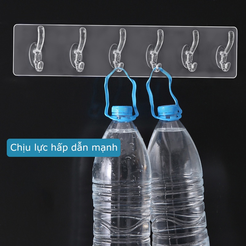 Tắm,Nhà Bếp,Tủ Quần Áo Thanh Treo Đồ Móc Treo Đồ Dán Tường Đa Năng 6 Móc (trong suốt)