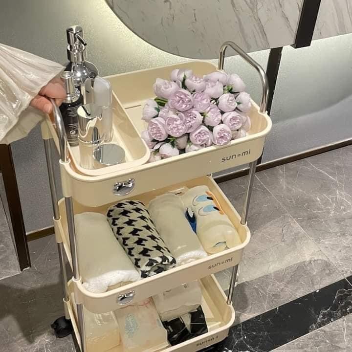 Kệ Gấu Sunmix 3 Tầng Đựng Đồ Đa Năng - Kệ Để Đồ Khay Nhựa Cao Cấp Khung Inox,Có Bánh Xe Và Tay Cầm