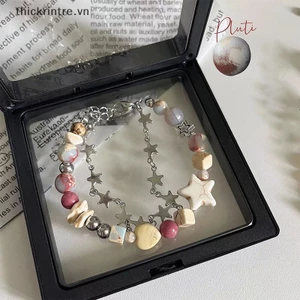 Th Vòng Tay Xỏ Hạt Ngọc Trai Ngôi Sao Năm Cánh Phong Cách harajuku vintage Làm Quà Tặng Trang Sức Cho Nữ vn