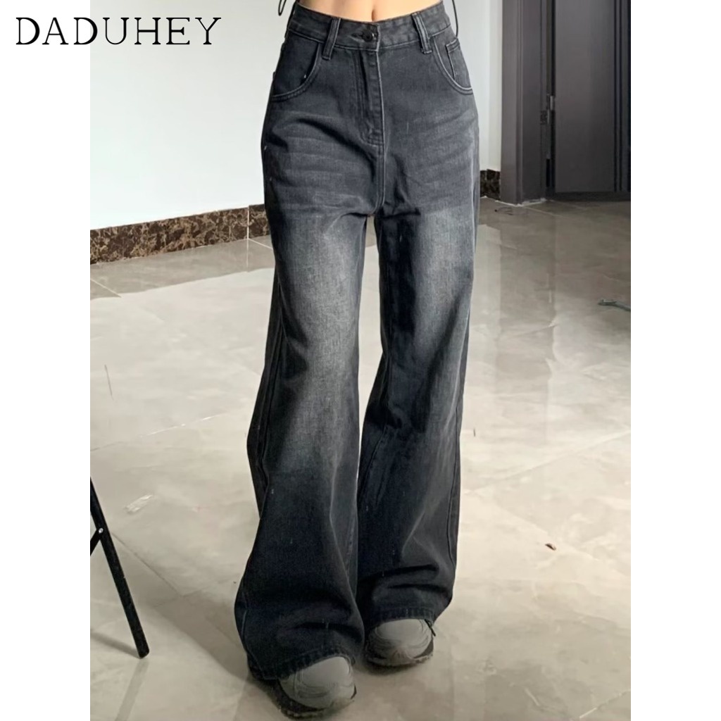 Ảnh Quần jeans DADUHEY ống rộng cạp cao phong cách đường phố Mỹ cổ điển cao cấp cỡ lớn 4