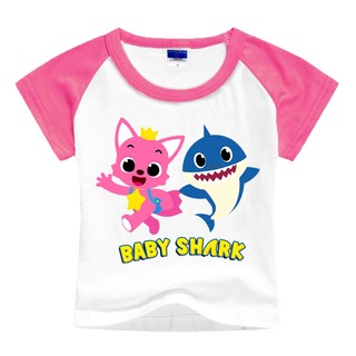 Hàng Tại Chỗ] Áo Thun cotton Tay Ngắn In Hình Cá Mập Hoạt Hình Dễ Thương Thời Trang Quà Tặng Sinh Nhật Hàng Ngày Cho Bé