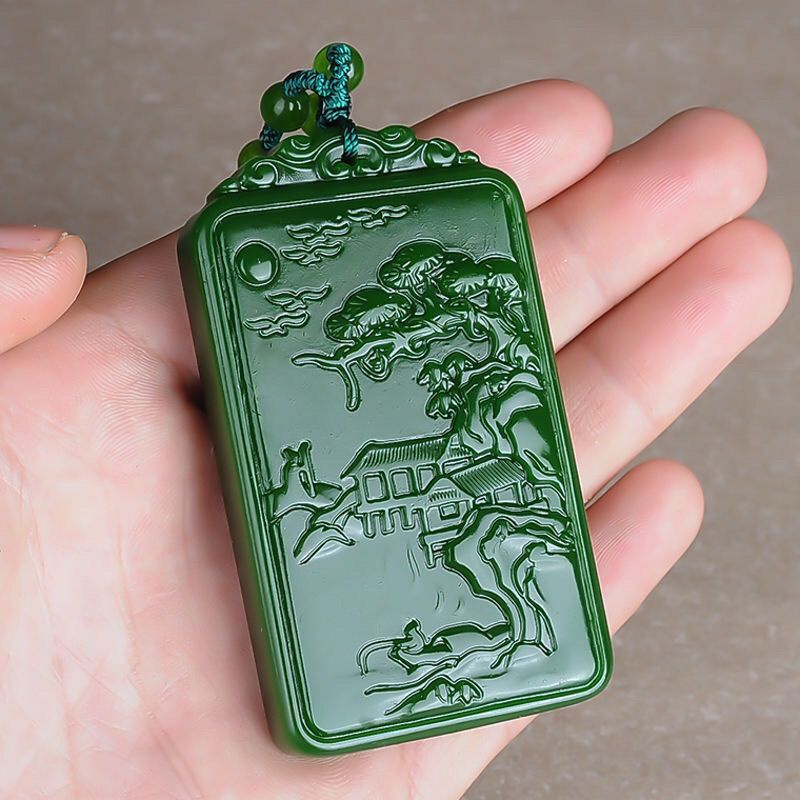 Spinner Mặt Dây Chuyền Hai Mặt Khắc Chữ jasper Màu Xanh Lá Cây Nghệ Thuật Thời Trang Đơn Giản Dành Cho Bạn Nam