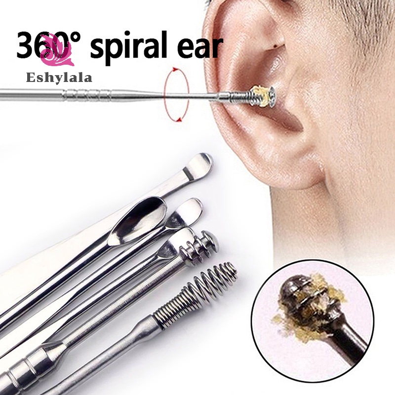Dụng cụ làm sạch tai lò xo xoắn ốc bằng thép không gỉ Dụng cụ làm sạch tai 6pc di động [MỚI]
