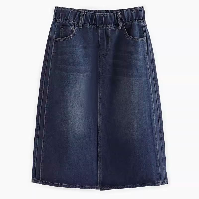 Váy Denim Quá Khổ Nữ Mới Giảm Béo Chữ A Co Giãn Eo Giữa Chiều Dài Nối Chia
