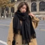 Khăn choàng len cashmere phối tua rua màu trơn đa năng phong cách Hàn Quốc mới