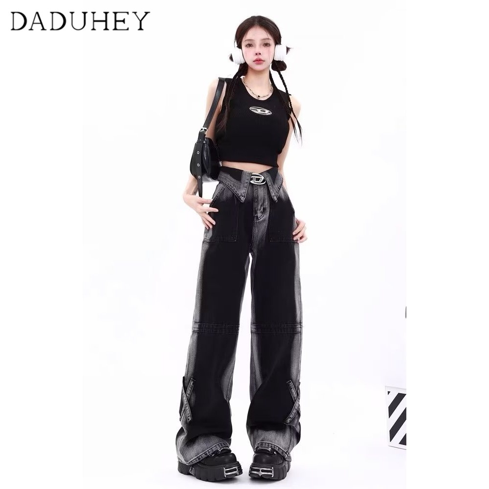 Ảnh DaDuHey New American Ins High Street Retro Thin Jeans Niche High Waist Loose Wide Leg Pants Trousers 4