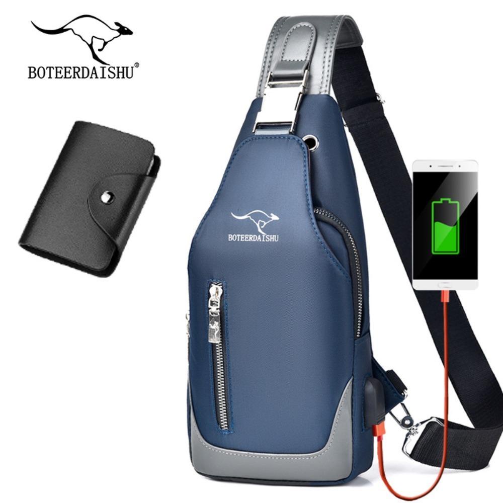 HOBBYIN Túi xách nam HOBBYIN, Túi đeo vai hợp thời trang sạc USB chống bụi bẩn, Túi xách Satchel nhỏ có thể giặt được thực tế