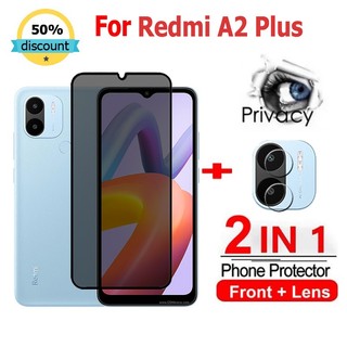 2 in 1 Kính cường lực  Redmi A2 Plus cường lực bảo vệ chống gián điệp bảo vệ màn hình phủ đầy đủ cho Xiaomi Redmi 13C 12C A2 Plus POCO M5s C65 F5 X6 Mi 14 13T 13 Pro Ultra 5G Glass Film Camera Protector