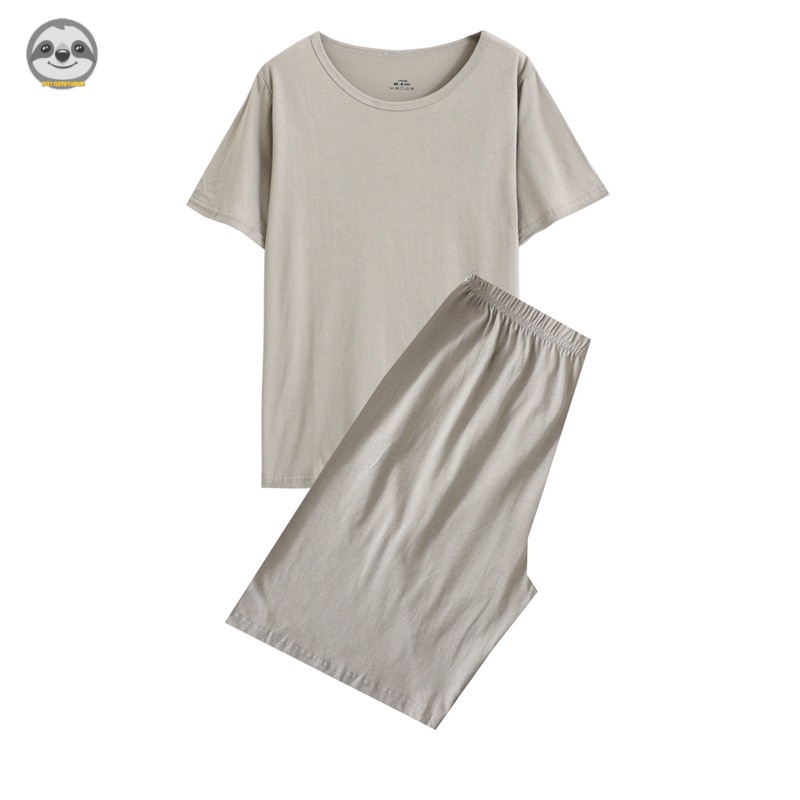 Phong cách Nhật Bản Muji / Bộ đồ ngủ cặp đôi thoáng khí đơn giản / Đồ ngủ Cotton dệt kim / Bộ áo thun ngắn tay