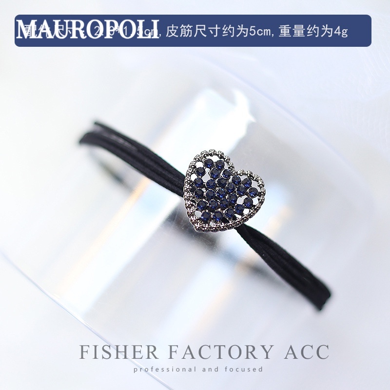 Mauropoli [Hàng Có Sẵn] Dây Buộc Tóc Đuôi Ngựa Đính Đá Mực Xanh Lam Chất Liệu Cao Su Co Giãn Siêu Bền