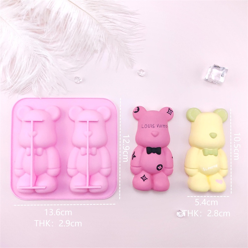 Khuôn Silicon Làm Xà Phòng / Sô Cô La Hình Gấu Hoạt Hình 2 Ngăn Diy