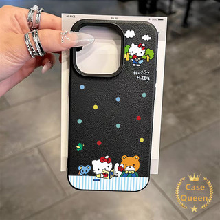 Hoạt Hình Dễ Thương Hello Kitty Màu Sóng Điểm Ốp Lưng Tương Thích Cho IPhone XR 13 16 11 15 12 14 Pro Max 14 15 16 Plus X XS Max Sang Trọng 3D Bóng Giá Đỡ Da Cảm Giác Họa Tiết Bao Da