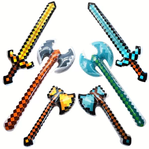 Đồ chơi bơm hơi, kiếm cướp biển pixel, dao bơm hơi cho trẻ em, đồ chơi gạch khảm, búa kiếm, rìu, quà tặng Halloween Giáng sinh, đạo cụ