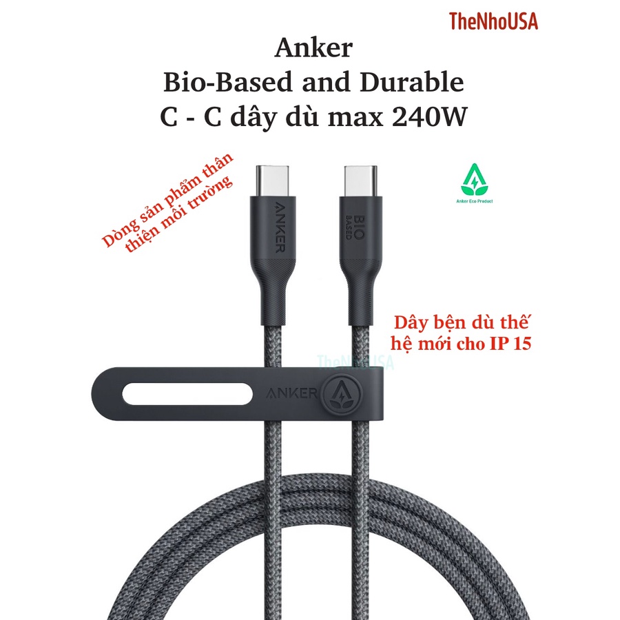 Cáp sạc nhanh Anker 240W dây dù 544 Bio - Based durable type C - C ...