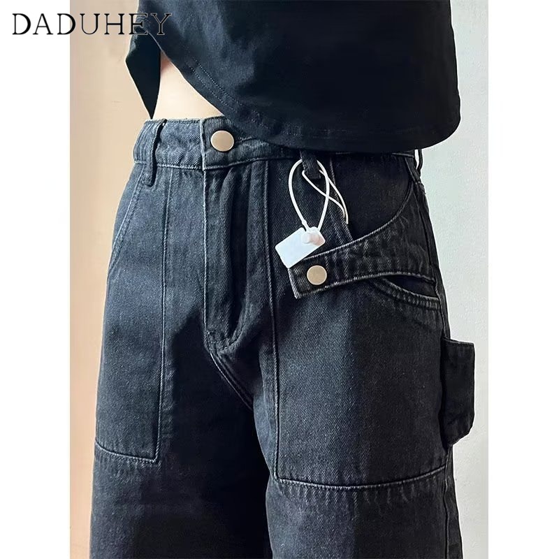Ảnh DaDuHey New American Ins High Street Retro Overalls Jeans Niche High Waist Loose Wide Leg Pants Large Size Trousers 4