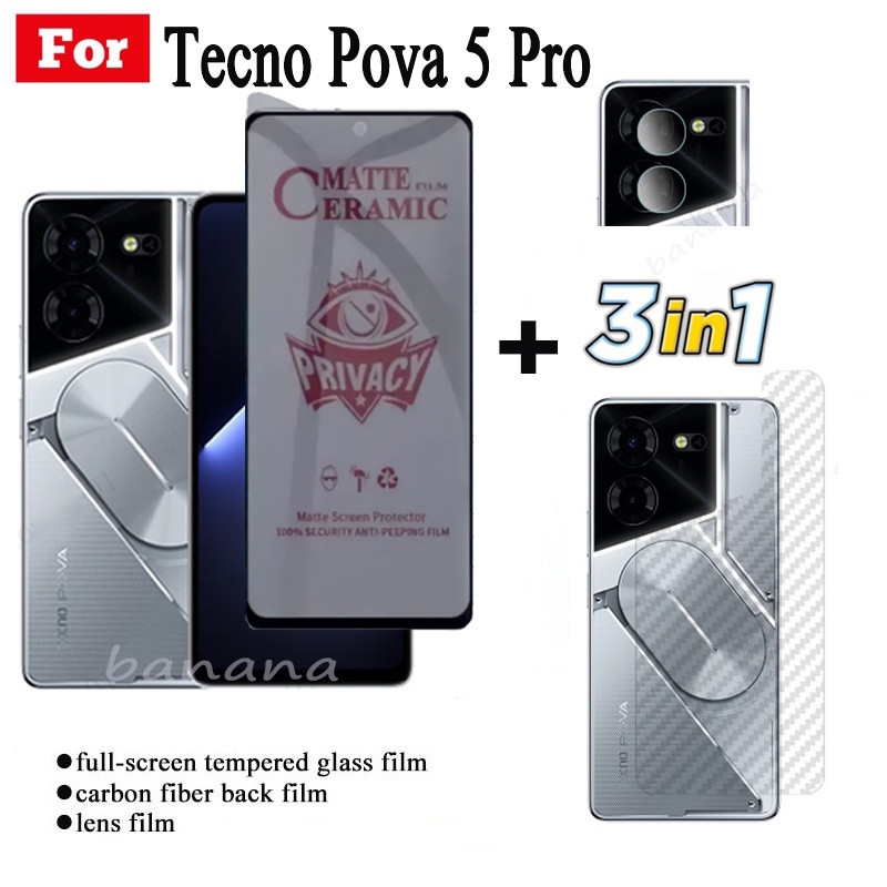 Kính cường lực bảo mật chống gián điệp 3in1 Tecno Pova 5 Pro cho Tecno Pova 5pro Phim gốm bảo vệ màn hình và phim mặt sau