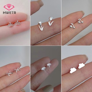 1 Đôi Bông Tai Bạc Tối Giản Hình Hoa Tulip / Trái Tim / / Trái Tim Nhỏ Thời Trang Cho Nữ Mới