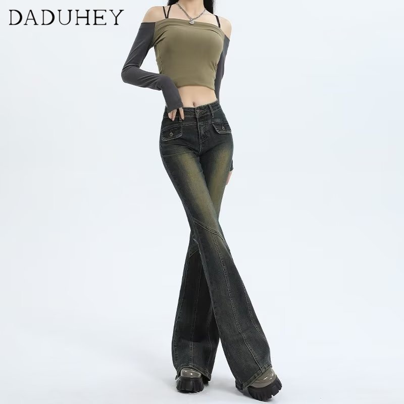 Ảnh Quần jeans DADUHEY ống loe lưng cao phong cách đường phố Mỹ cổ điển cao cấp cỡ lớn 2