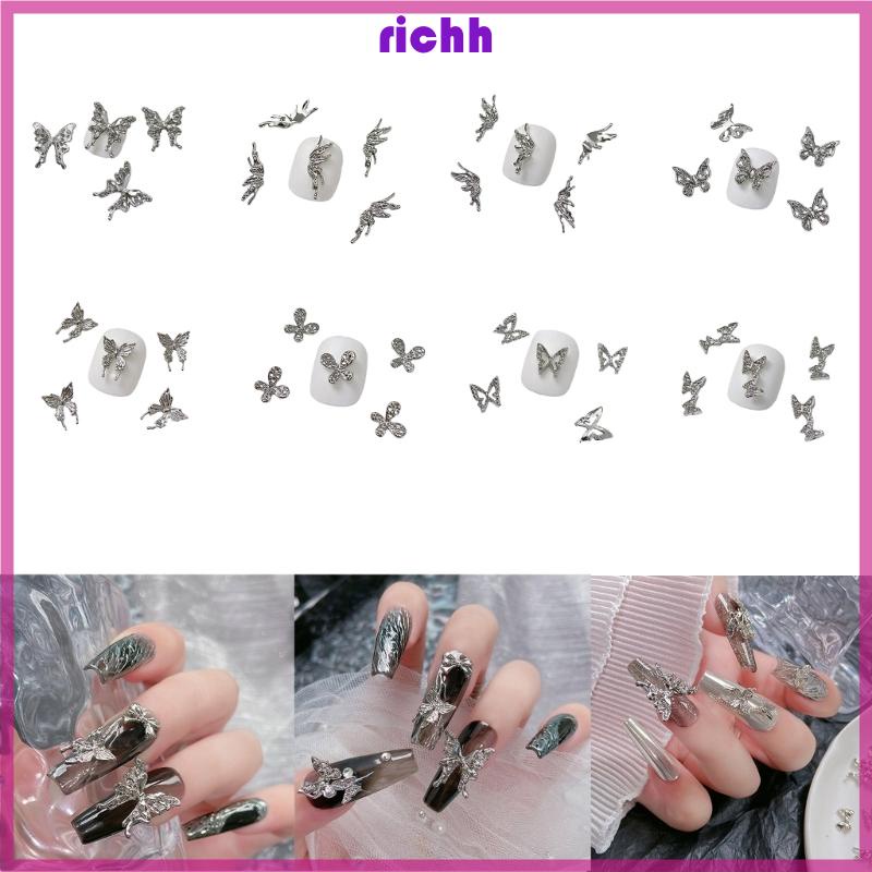 ⚝⚝Richh Set 10 Phụ Kiện Trang Trí Móng Tay Hình Bướm 3D Đẹp Mắt
