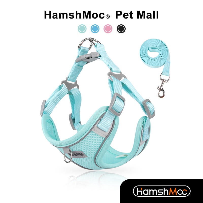 HamshMoc Bộ dây nịt và dây xích có thể điều chỉnh cho chó phản quang Dây dẫn bền có tay cầm mềm cho chó nhỏ vừa
