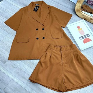 Set đồ công sở NHỎ CLOTHING áo khoác ngoài dạng vest tay cộc quần đùi dáng chữ A phù hợp cho các nàng mũm mĩm SVET