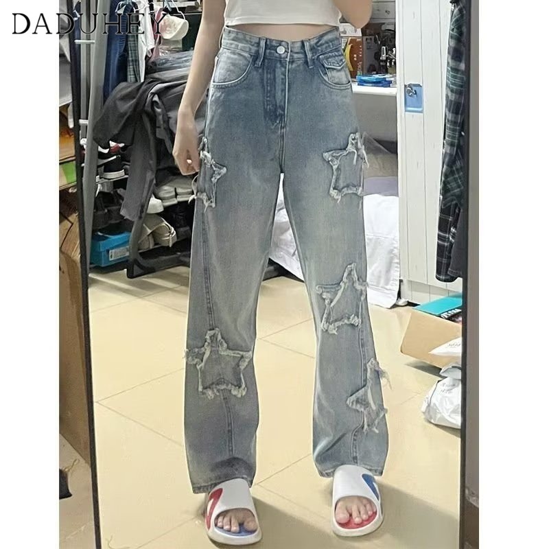 Ảnh Quần jean dài DADUHEY size lớn ống rộng thoải mái cạp cao ngôi sao thời trang retro đường phố cao cấp kiểu Mỹ 4