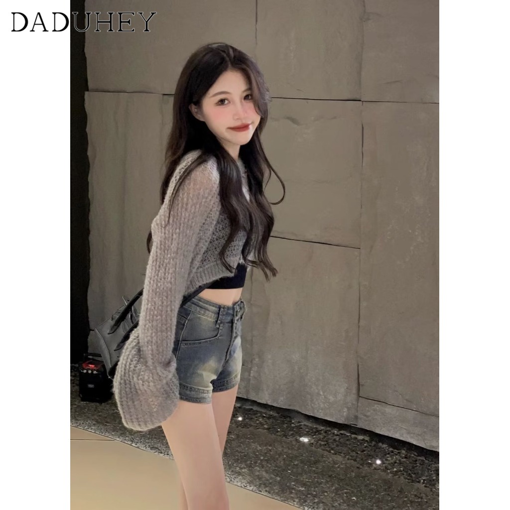 Ảnh Quần short jean denim DADUHEY size lớn ôm vừa vặn cạp cao thời trang retro đường phố cao cấp kiểu Mỹ cho nữ 4