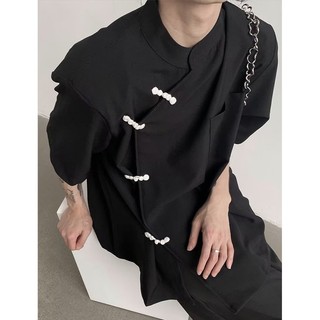 Chaogongfang Áo Sơ Mi Ngắn Tay Cổ Vuông Phong Cách Trung Hoa Giản Dị