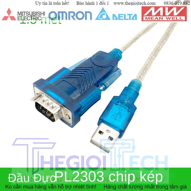 Dây cáp chuyển đổi USB 2.0 sang đầu DB9 9 Chân RS232 1M5, USB To Com RS ...