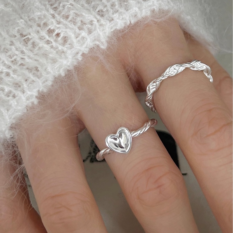 Thời Trang Trái Tim Bạc Nhẫn Nữ Người Yêu Xoắn Nhẫn Tình Yêu Đơn Giản Mở Có Thể Điều Chỉnh Quà Tặng