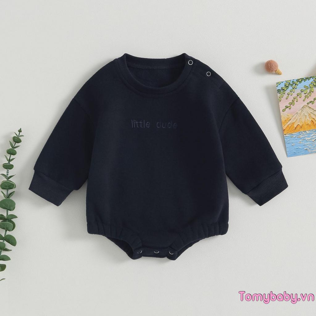 Bé Trai Áo Liền Quần Thời Trang Dài Tay Cổ Tròn Thêu Chữ Sơ Sinh Body
