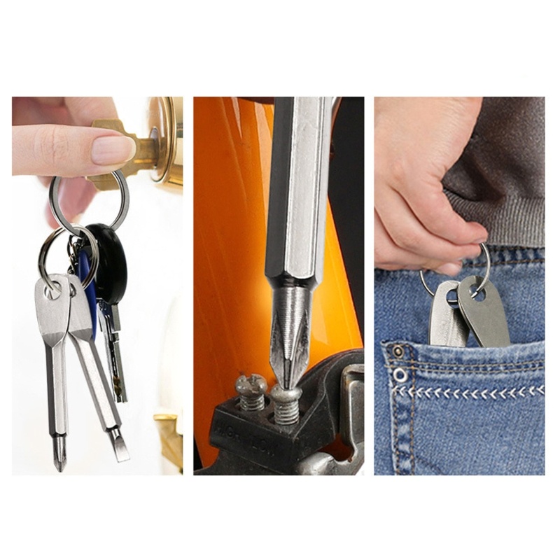 MOON Bộ tuốc nơ vít bỏ túi Mini Móc khóa Bộ dụng cụ ngoài trời Thép đen Bạc Flathead và Tua vít chéo 2 trong 1