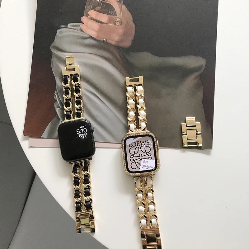 Dây Đeo Đồng Hồ Bằng Da Sang Trọng Cho Apple Watch Ultra 2 49mm Series 9 41mm 45mm 38mm 42mm 44mm 40mm iWatch 8 7 SE 6 5 4