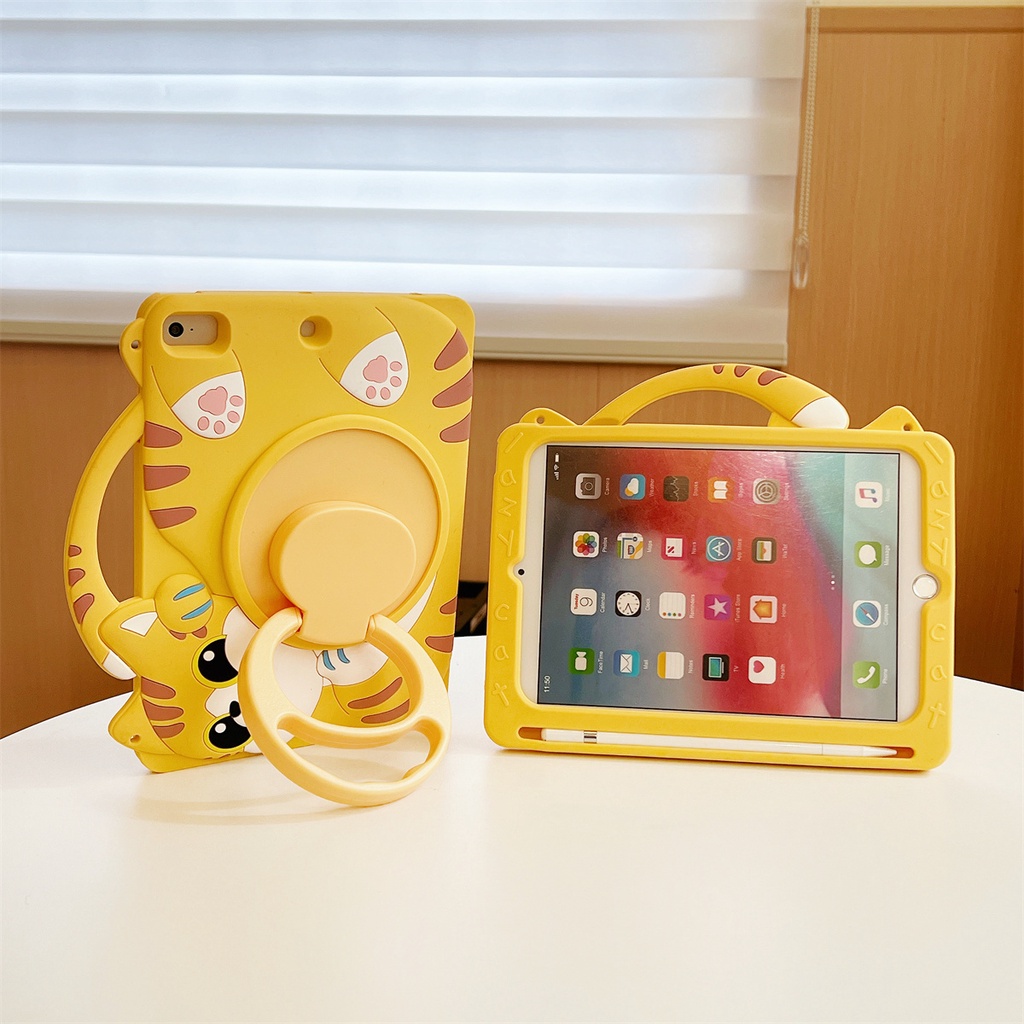 Ốp Lưng Cho iPad 11th (A16) 2025 iPad Air 11 "2025 M3 / 2024 M2 Xoay 360 Dây Đeo Đứng Hoạt Hình Keo Mềm Mèo Cover