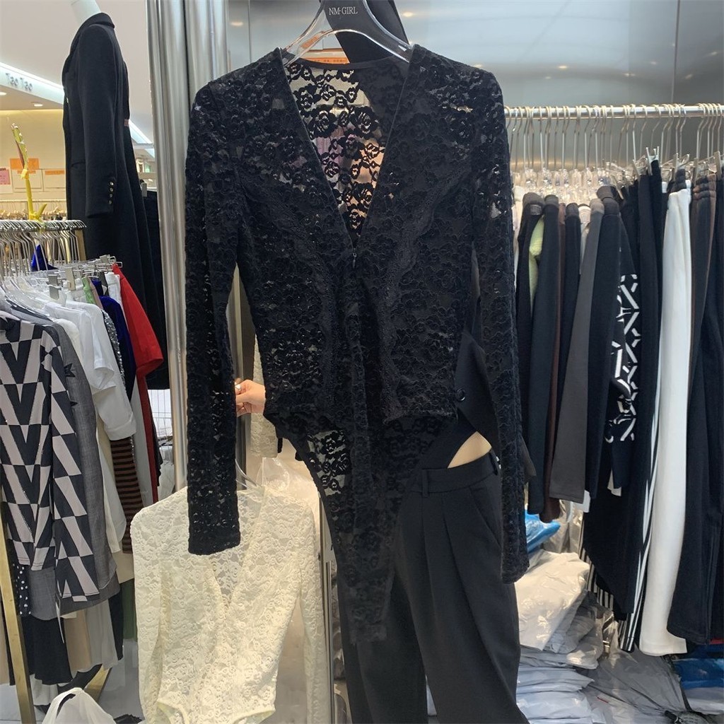 Milyfashion Mùa Đông Phong Cách Mới Phiên Bản Hàn Quốc Niche Tính Khí Cổ Chữ V Áo Chui Đầu Hot Girl Phong Cách Gợi Cảm Rỗng Một Mảnh Ren Top