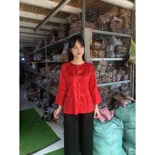 [Bà Ba bộ ] bà ba tết kèm quần đen , bà ba cổ tròn tay dài