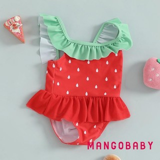 Mg-toddler Đồ Bơi Bé Gái Dễ Thương In Hình Dưa Hấu Không Tay Cổ Vuông Ruffle Bộ Đồ Tắm